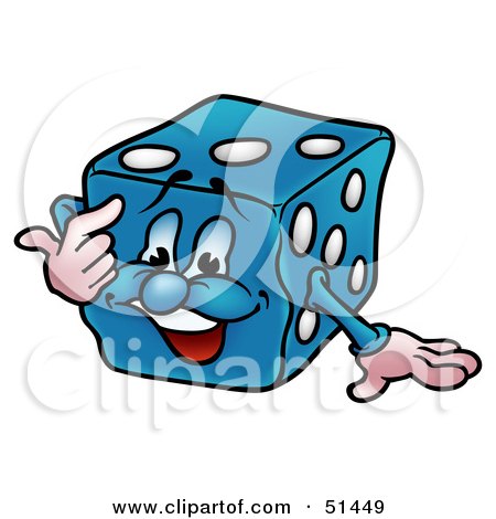 Royalty-Free (RF) Clipart Illustration of a Friendly Blue Dice by dero