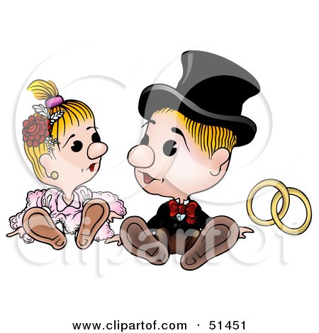 Royalty-Free (RF) Clipart Illustration of a Cute Bride and Groom Sitting by dero