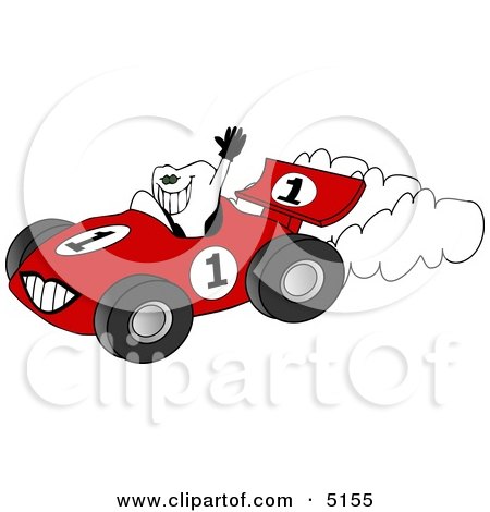 Happy, Healthy Tooth Driving a Race Car Clipart by djart