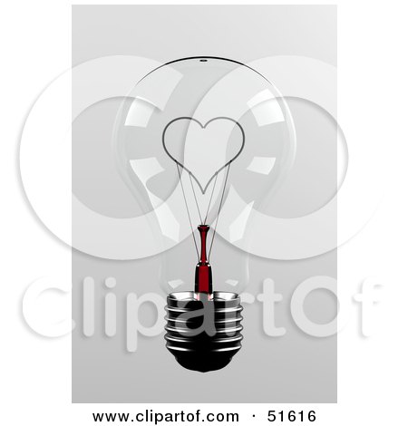 Royalty-Free (RF) Clipart Illustration of a Transparent Lightbulb With A Heart Shaped Filament by stockillustrations