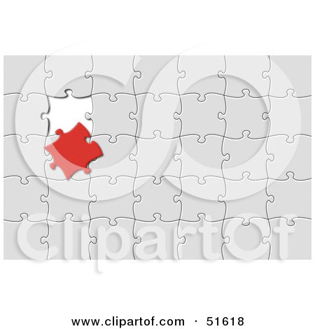 Royalty-Free (RF) Clipart Illustration of a Different Red Jigsaw Piece On A White Puzzle by stockillustrations