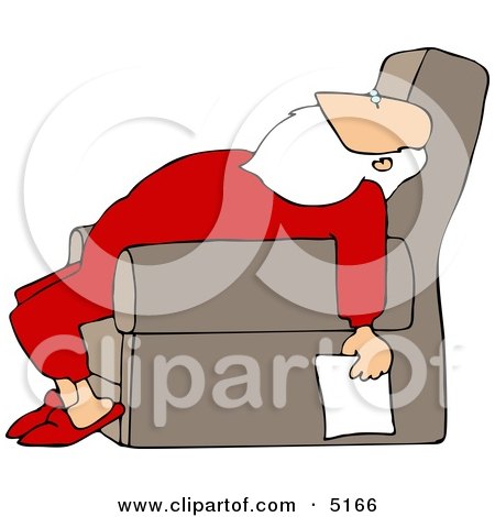 Tired Santa Holding a Blank Paper List Clipart by djart