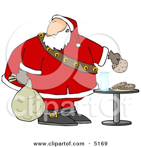 Santa Grabbing Chocolate Chip Cookie While Delivering Christmas Presents Clipart by djart