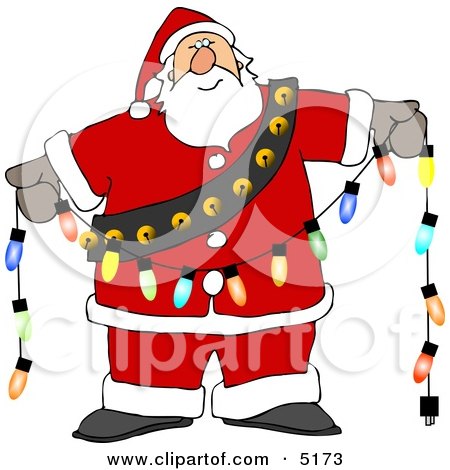 Santa Decorating with Christmas Lights Clipart by djart
