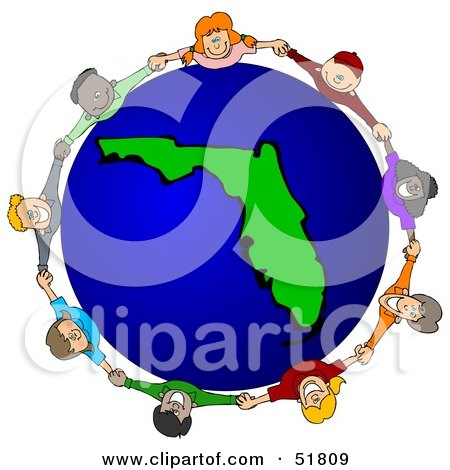 Royalty-Free (RF) Clipart Illustration of a Circle Of Children Holding Hands Around A Florida Globe by djart