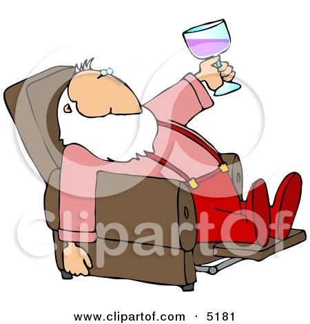 Relaxed Santa Drinking Wine In His Favorite Recliner Chair Clipart by djart