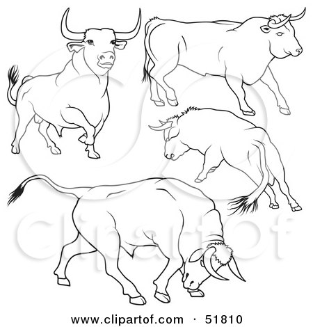 Royalty-Free (RF) Clipart Illustration of a Digital Collage Of Black And White Bull Outlines - Version 1 by dero