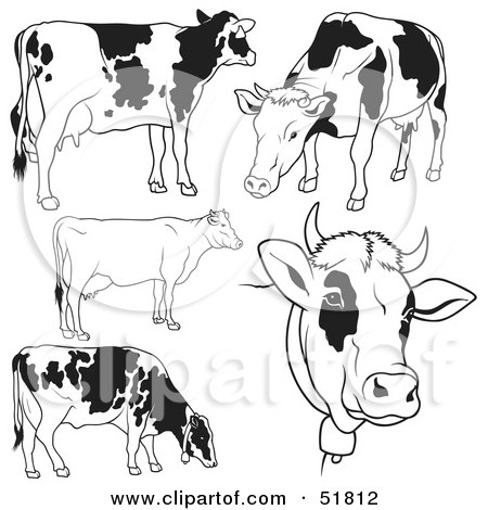 Royalty-Free (RF) Clipart Illustration of a Digital Collage Of Black And White Dairy Cow Outlines - Version 2 by dero