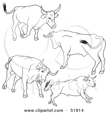 Royalty-Free (RF) Clipart Illustration of a Digital Collage Of Black And White Bull Outlines - Version 8 by dero