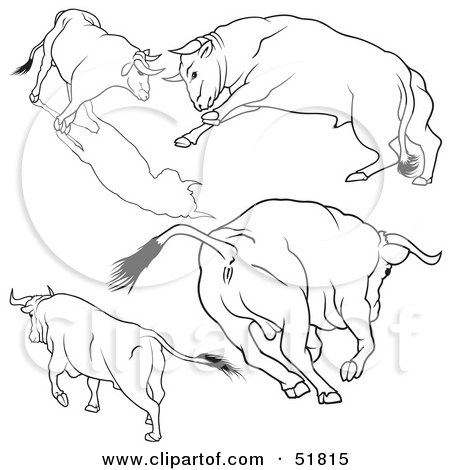 Royalty-Free (RF) Clipart Illustration of a Digital Collage Of Black And White Bull Outlines - Version 5 by dero