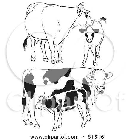 Royalty-Free (RF) Clipart Illustration of a Digital Collage Of Black And White Dairy Cow Outlines - Version 4 by dero