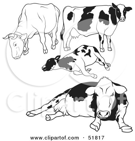 Royalty-Free (RF) Clipart Illustration of a Digital Collage Of Black And White Dairy Cow Outlines - Version 1 by dero