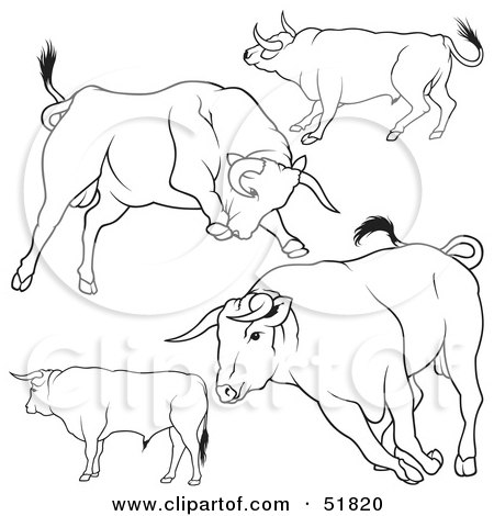Royalty-Free (RF) Clipart Illustration of a Digital Collage Of Black And White Bull Outlines - Version 4 by dero