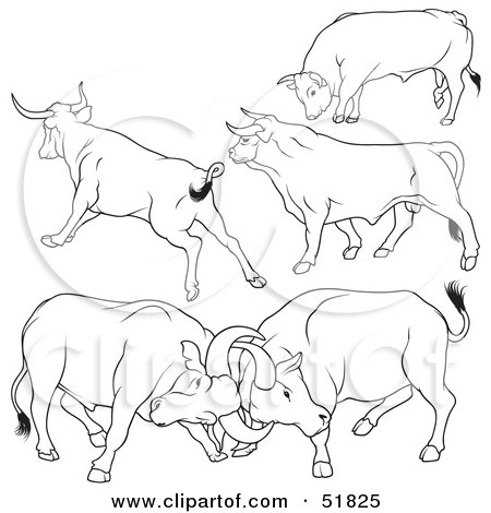 Royalty-Free (RF) Clipart Illustration of a Digital Collage Of Black And White Bull Outlines - Version 10 by dero