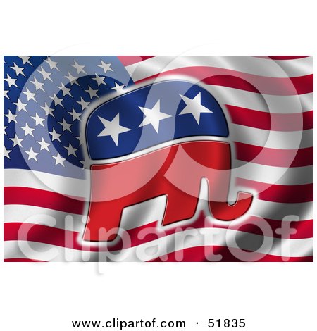 Royalty-Free (RF) Clipart Illustration of a Republican Elephant Flag - Version 3 by stockillustrations