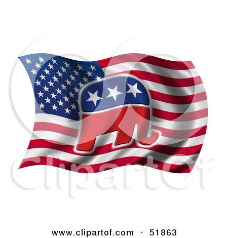 Royalty-Free (RF) Clipart Illustration of a Republican Elephant Flag - Version 2 by stockillustrations