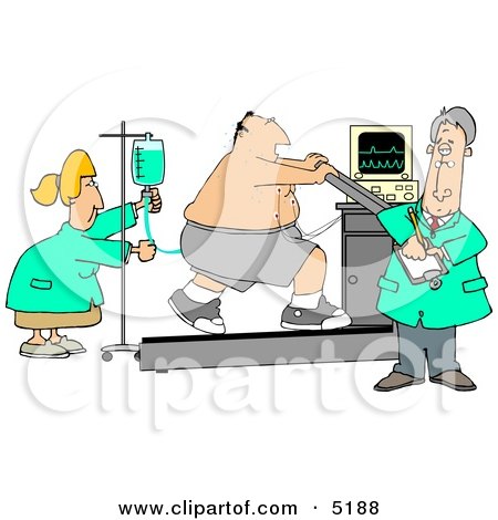 Obese Patient Hooked Up to Medical Machines While Running On a Treadmill and Being Cared for by Doctors & Nurses Clipart by djart