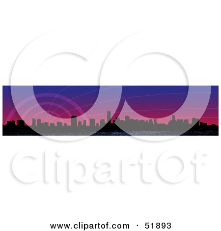Royalty-Free (RF) Clipart Illustration of a Silhouetted Miami, Florida Skyline Against A Pink Sunset by stockillustrations