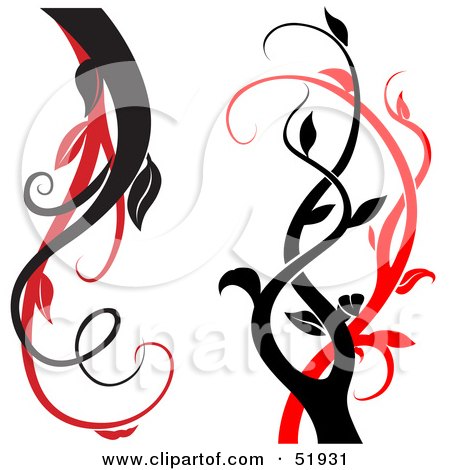 Royalty-Free (RF) Clipart Illustration of a Digital Collage of Red and Black Vine Elements by dero