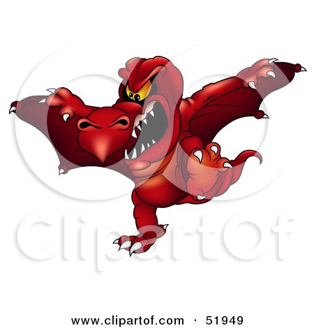 Royalty-Free (RF) Clipart Illustration of a Mean Red Flying Dragon by dero