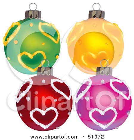 Royalty-Free (RF) Clipart Illustration of a Digital Collage of Heart Christmas Baubles by dero