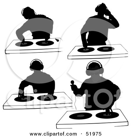 Royalty-Free (RF) Clipart Illustration of a Digital Collage Of DJ Silhouettes - Version 4 by dero