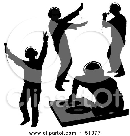 Royalty-Free (RF) Clipart Illustration of a Digital Collage Of DJ Silhouettes - Version 3 by dero