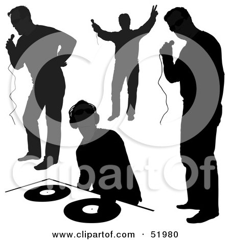 Royalty-Free (RF) Clipart Illustration of a Digital Collage Of DJ Silhouettes - Version 1 by dero