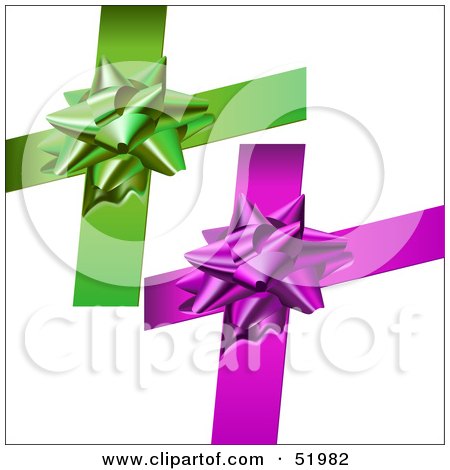 Royalty-Free (RF) Clipart Illustration of a Digital Collage Of Green And Purple Present Bows by dero