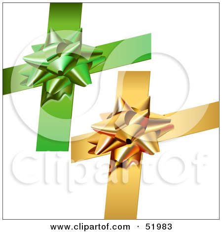Royalty-Free (RF) Clipart Illustration of a Digital Collage Of Green And Gold Present Bows by dero