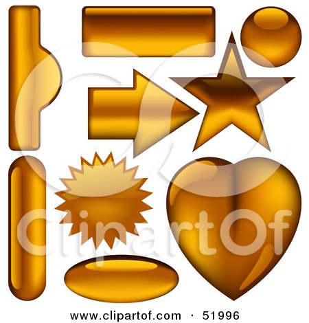 Royalty-Free (RF) Clipart Illustration of a Digital Collage of Shiny Orange Glass Icon Button Shapes by dero