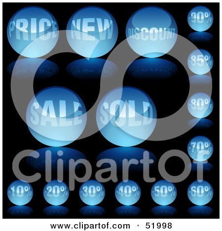 Royalty-Free (RF) Clipart Illustration of a Digital Collage of Blue Retail Site Buttons by dero