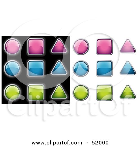 Royalty-Free (RF) Clipart Illustration of a Digital Collage of Pink, Blue And Green Shiny Icon Buttons by dero