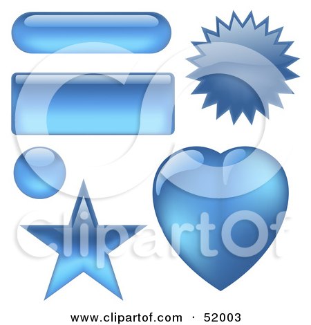 Royalty-Free (RF) Clipart Illustration of a Digital Collage of Shiny Blue Glass Icon Button Shapes by dero