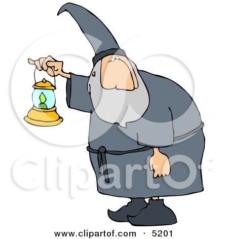 Old Wizard Walking Around at Night with a Lit Lantern Clipart by djart