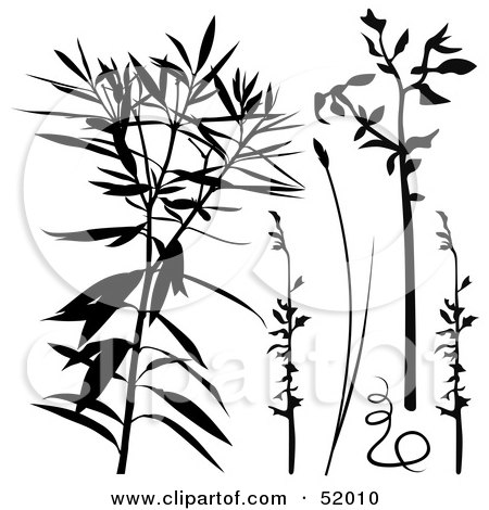 Royalty-Free (RF) Clipart Illustration of a Digital Collage of Blue and Blank Plant Silhouettes by dero