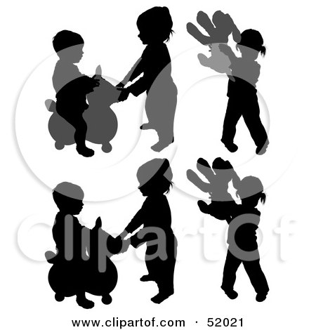 Royalty-Free (RF) Clipart Illustration of a Digital Collage Of Silhouetted Playground Children by dero
