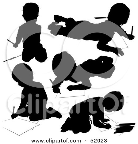 Royalty-Free (RF) Clipart Illustration of a Digital Collage Of Black Children Coloring Silhouettes - Version 1 by dero