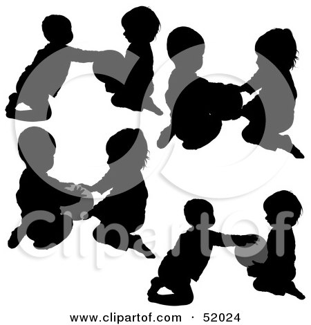 Royalty-Free (RF) Clipart Illustration of a Digital Collage Of Silhouetted Children Playing With a Ball - Version 1 by dero