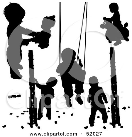 Royalty-Free (RF) Clipart Illustration of a Digital Collage Of Black Playing Children Silhouettes - Version 1 by dero