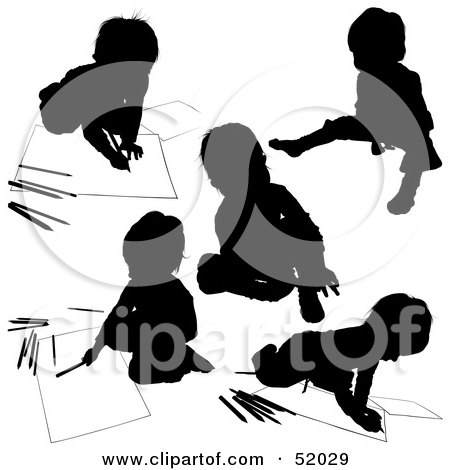 Royalty-Free (RF) Clipart Illustration of a Digital Collage Of Black Children Coloring Silhouettes - Version 2 by dero