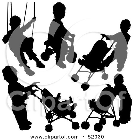 Royalty-Free (RF) Clipart Illustration of a Digital Collage Of Black Playing Children Silhouettes - Version 2 by dero