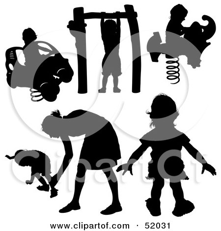 Royalty-Free (RF) Clipart Illustration of a Digital Collage Of Black Children Playing Silhouettes - Version 4 by dero