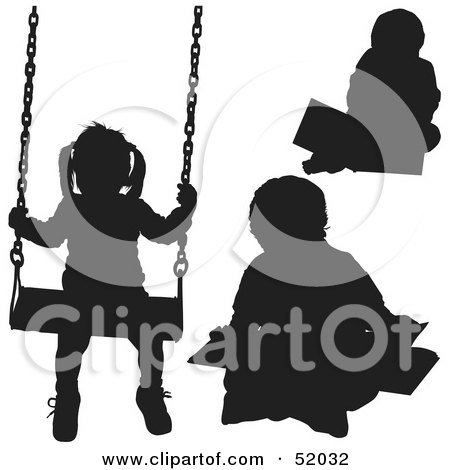 Royalty-Free (RF) Clipart Illustration of a Digital Collage Of Silhouetted Kids Swinging and Coloring by dero
