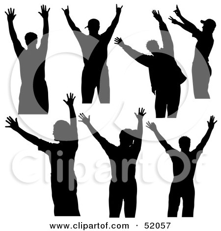 Royalty-Free (RF) Clipart Illustration of a Digital Collage of Silhouetted Dancers With Their Hands Up - Version 1 by dero