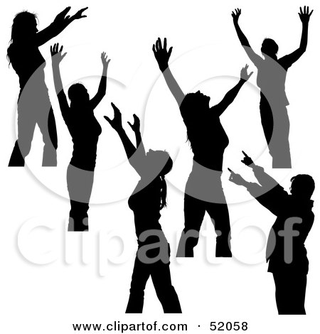 Royalty-Free (RF) Clipart Illustration of a Digital Collage of Silhouetted Dancers With Their Hands Up - Version 2 by dero