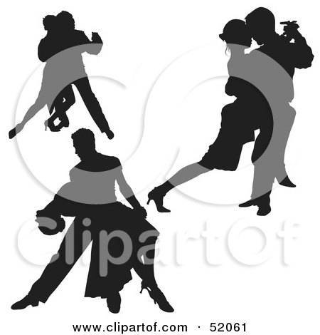 Royalty-Free (RF) Clipart Illustration of a Digital Collage Of Black Dancer Silhouettes - Version 1 by dero