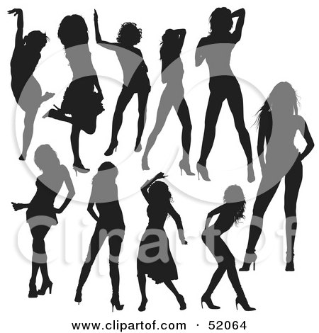 Royalty-Free (RF) Clipart Illustration of a Digital Collage Of Black Dancer Silhouettes - Version 12 by dero