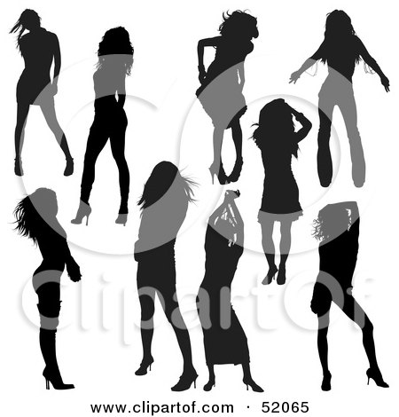 Royalty-Free (RF) Clipart Illustration of a Digital Collage Of Black Dancer Silhouettes - Version 10 by dero