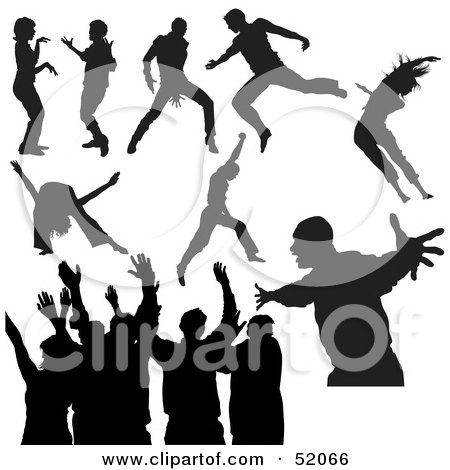 Royalty-Free (RF) Clipart Illustration of a Digital Collage Of Black Dancer Silhouettes - Version 6 by dero
